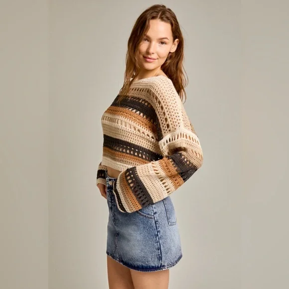 Multicolor Striped Crochet Knit Sweater Top - Picture 6 of 6